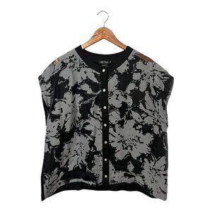 Eiger Weger Formal Blouse Top.Plus Size 2X Black Semi Sheer Boxy Button Up